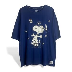 Adult Peanuts Leaves Short Sleeve Graphic T-Shirt - Navy Blue - 1X